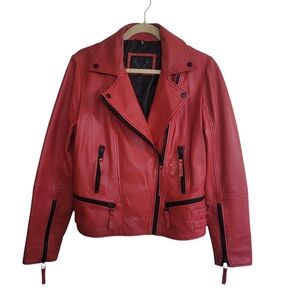 Bod & Christensen Red Oversized Irida Leather Moto Jacket